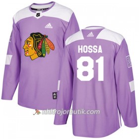 Män Ishockey Chicago Blackhawks Tröja Marian Hossa 81 Adidas 2017-2018 Lila Fights Cancer Practice Authentic